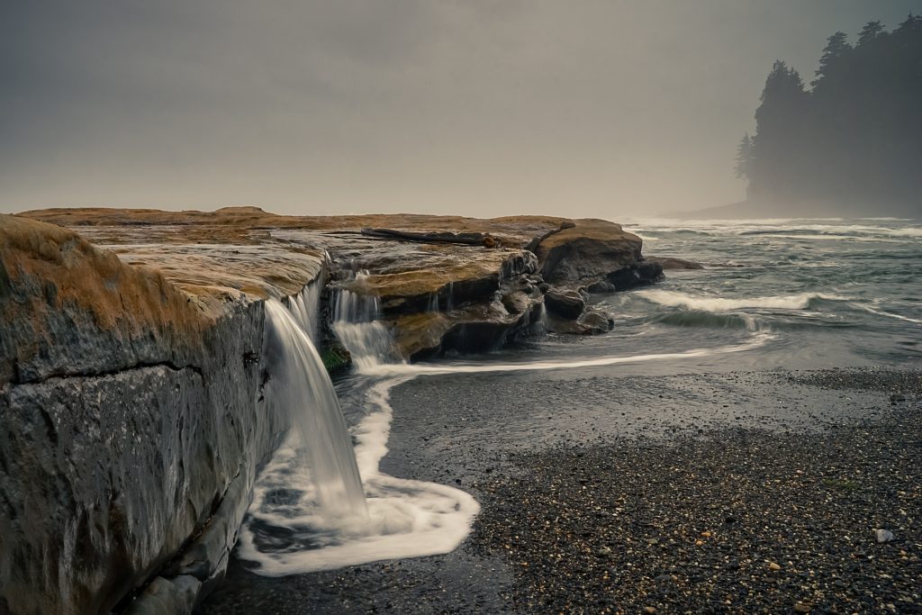 port renfrew waterfall on beach